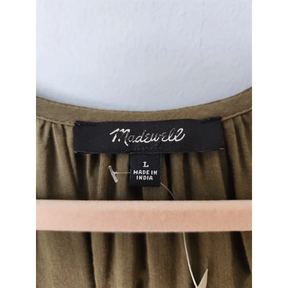 NWT Madewell Pintucked Ruffled Puff-Sleeve Top Green L